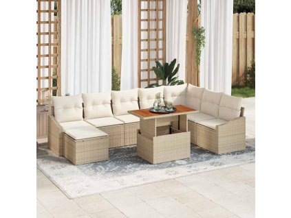 Záhradný jedálenský set s vankúšom 9 pcs Béžová a krémová 3349875