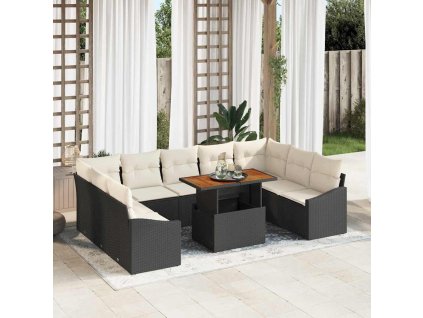 Záhradný jedálenský set s vankúšom 10 pcs Čierna a krémová 3349879