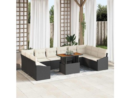 Záhradný jedálenský set s vankúšom 11 pcs Čierna a krémová 3349886