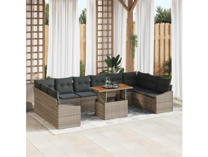 Záhradný jedálenský set s vankúšom 11 pcs Sivá a hnedá 3349887