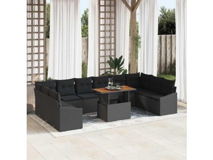 Záhradný jedálenský set s vankúšom 11 pcs Čierna a Hnedá 3349890