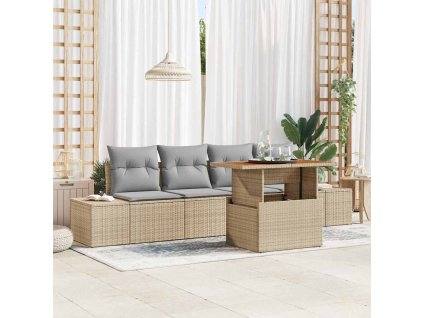 Záhradný jedálenský set s vankúšom 5 pcs Béžová a šedá 3349895
