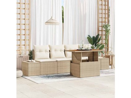 Záhradný jedálenský set s vankúšom 5 pcs Béžová a krémová 3349896