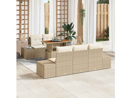 Záhradný jedálenský set s vankúšom 6 pcs Béžová a krémová 3349903