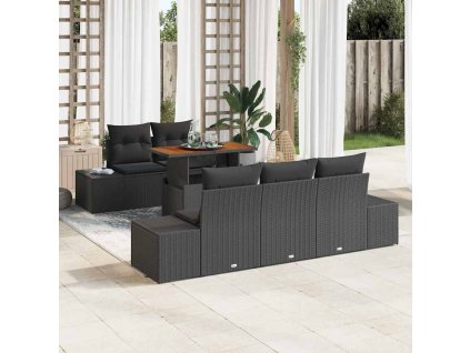 Záhradný jedálenský set s vankúšom 6 pcs Čierna a Hnedá 3349904