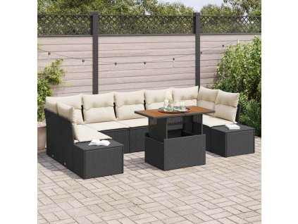 Záhradný jedálenský set s vankúšom 8 pcs Čierna a krémová 3349928