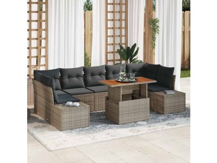 Záhradný jedálenský set s vankúšom 8 pcs Sivá a hnedá 3349929