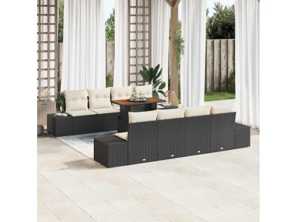 Záhradný jedálenský set s vankúšom 9 pcs Čierna a krémová 3349935