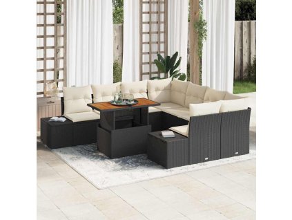 Záhradný jedálenský set s vankúšom 9 pcs Čierna a krémová 3349942