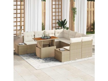 Záhradný jedálenský set s vankúšom 9 pcs Béžová a krémová 3349945