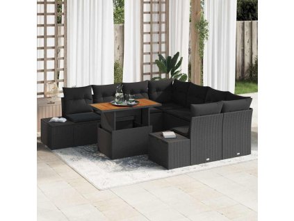 Záhradný jedálenský set s vankúšom 9 pcs Čierna a Hnedá 3349946