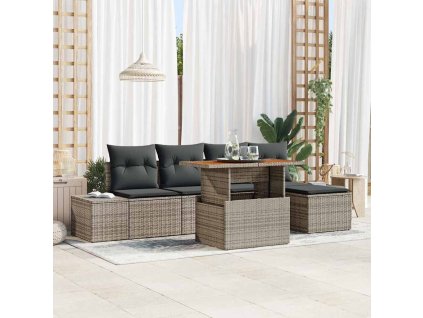 Záhradný jedálenský set s vankúšom 6 pcs Sivá a hnedá 3349950