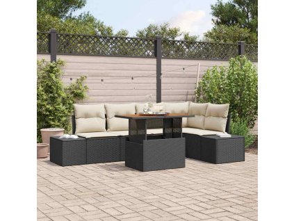 Záhradný jedálenský set s vankúšom 6 pcs Čierna a krémová 3349963