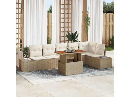 Záhradný jedálenský set s vankúšom 7 pcs Béžová a krémová 3349973