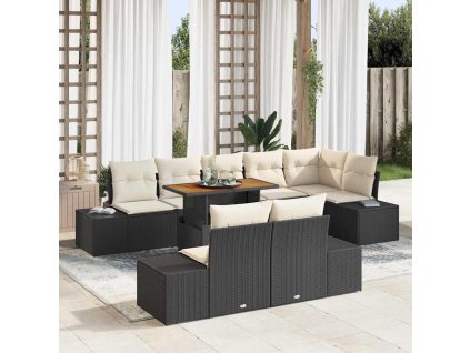 Záhradný jedálenský set s vankúšom 9 pcs Čierna a krémová 3349977