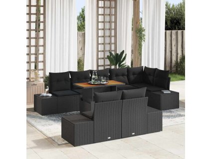 Záhradný jedálenský set s vankúšom 9 pcs Čierna a Hnedá 3349981