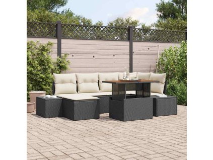 Záhradný jedálenský set s vankúšom 7 pcs Čierna a krémová 3349984