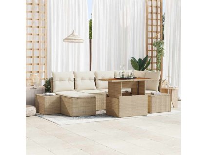 Záhradný jedálenský set s vankúšom 7 pcs Béžová a krémová 3349987