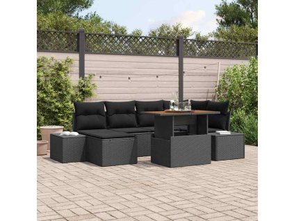 Záhradný jedálenský set s vankúšom 7 pcs Čierna a Hnedá 3349988