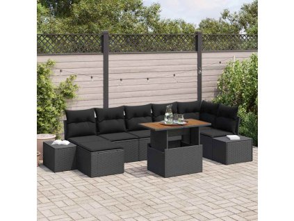 Súprava záhradných pohoviek s vankúšom 8 pcs Čierna a Hnedá 3349995