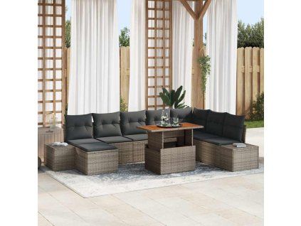 Záhradný jedálenský set s vankúšom 9 pcs Sivá a hnedá 3349999