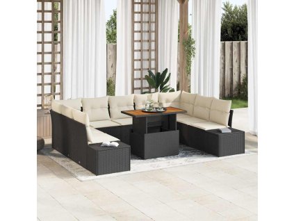 Záhradný jedálenský set s vankúšom 10 pcs Čierna a krémová 3350005