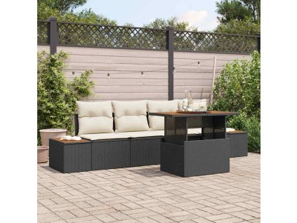 Záhradný jedálenský set s vankúšom 5 pcs Čierna a béžová 3350019