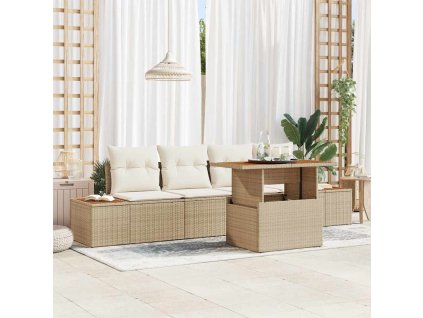 Záhradný jedálenský set s vankúšom 5 pcs Béžová a krémová 3350023