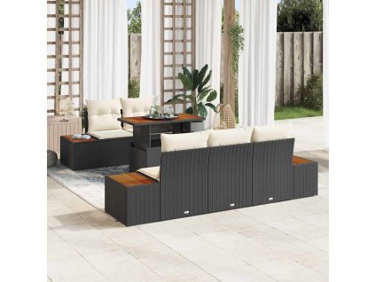 Záhradný jedálenský set s vankúšom 6 pcs Čierna a béžová 3350024