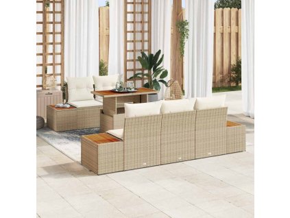 Záhradný jedálenský set s vankúšom 6 pcs Béžová a krémová 3350028