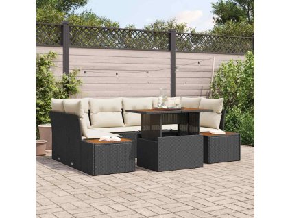 Záhradný jedálenský set s vankúšom 9 pcs Čierna a béžová 3350034