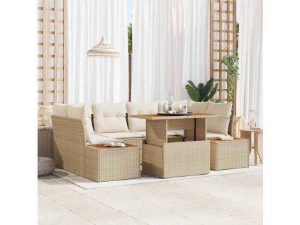 Záhradný jedálenský set s vankúšom 9 pcs Béžová a krémová 3350038
