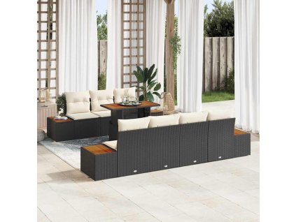 Súprava záhradných pohoviek s vankúšom 8 pcs Čierna Poly ratan 3350039