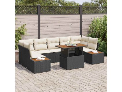 Záhradný jedálenský set s vankúšom 8 pcs Čierna a béžová 3350044