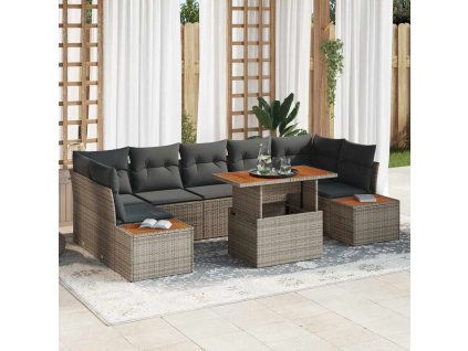 Záhradný jedálenský set s vankúšom 8 pcs Sivá a hnedá 3350046