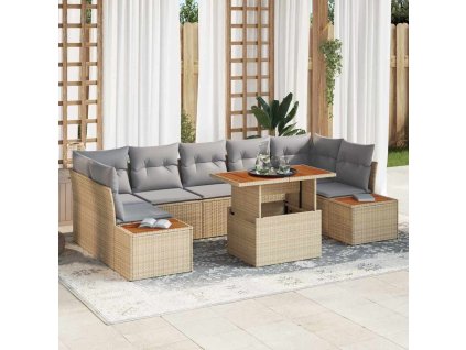 Záhradný jedálenský set s vankúšom 8 pcs Béžová a šedá 3350047