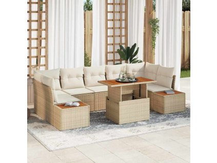 Záhradný jedálenský set s vankúšom 8 pcs Béžová a krémová 3350048