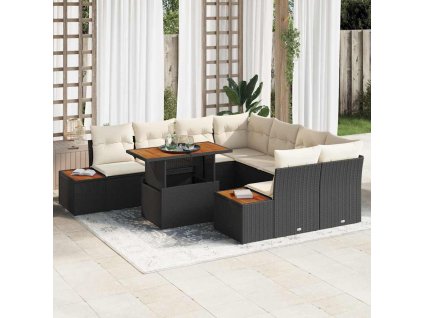 Záhradný jedálenský set s vankúšom 9 pcs Čierna a béžová 3350054