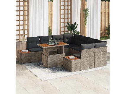 Záhradný jedálenský set s vankúšom 9 pcs Sivá a hnedá 3350056