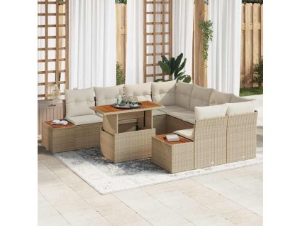 Záhradný jedálenský set s vankúšom 9 pcs Béžová a krémová 3350058