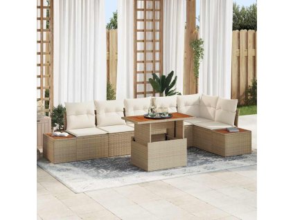 Záhradný jedálenský set s vankúšom 7 pcs Béžová a krémová 3350078