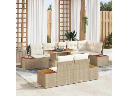Záhradný jedálenský set s vankúšom 9 pcs Béžová a krémová 3350083