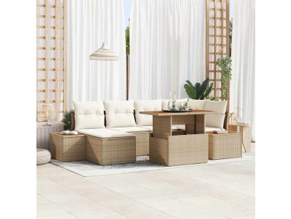 Záhradný jedálenský set s vankúšom 7 pcs Béžová a krémová 3350088