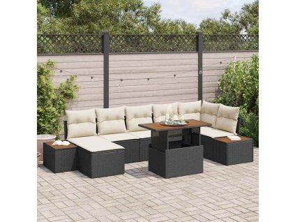 Záhradný jedálenský set s vankúšom 8 pcs Čierna a béžová 3350089