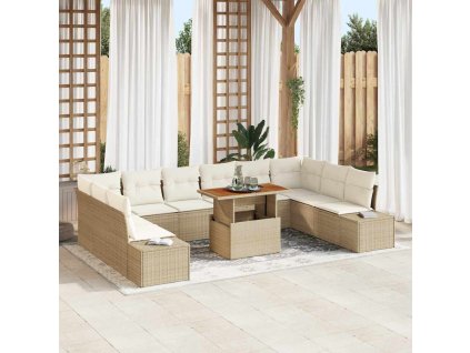 Súprava záhradných pohoviek s vankúšom 11 pcs Béžová a krémová 3350015