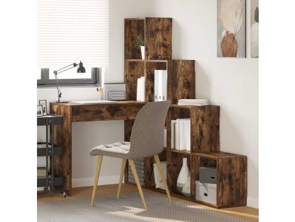 Rohový stôl s poličkou Dymová dub 101,5 x 149,5 x 149,5 cm 3337245