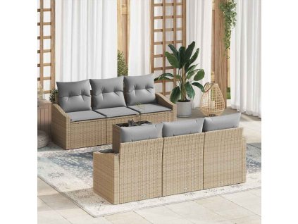 Sada pohoviek s vankúšom 7 pcs Beige a svetlo šedá polyratan 3346610