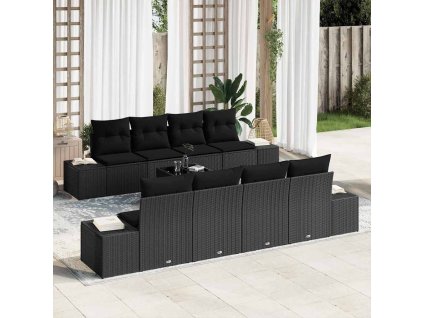 Súprava záhradných pohoviek s vankúšom 7 pcs Čierna polyratan 3346993