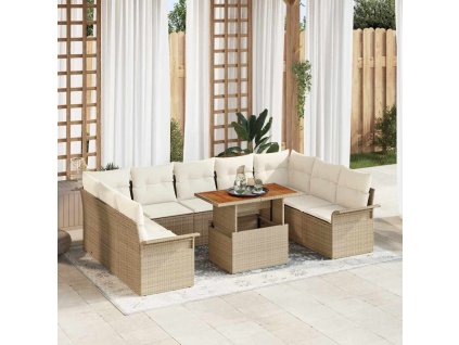 Súprava záhradných pohoviek s vankúšom 10 pcs béžová a kremová 3349378