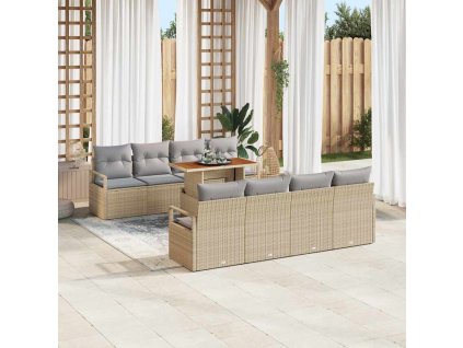 Súprava záhradných pohoviek s vankúšom 9 pcs Béžová a šedá 3349685